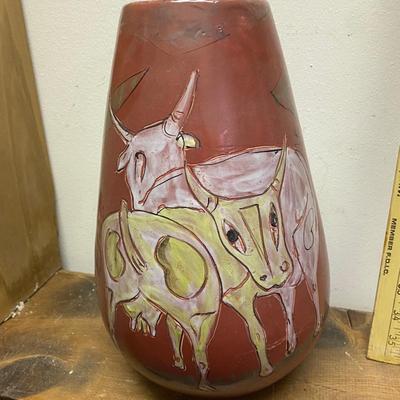 12" high ceramic vase of Bulls Made in Italy MCM Mid Century Modern