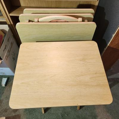 4 Wood Folding Tables with Storage Stand