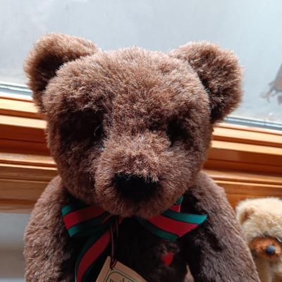 "A BEAR WITH A HEART" A DIANE GARD ORIGINAL, VINTAGE PATCHWORK BEAR AND 1993 TY BEAR