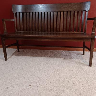 BEAUTIFUL ANTIQUE WOODEN RAILROAD BENCH