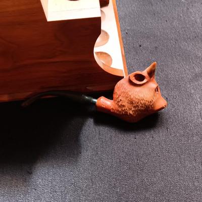 HUMIDOR TOBACCO PIPE HOLDER WITH STEER HEAD PIPE FROM FRANCE