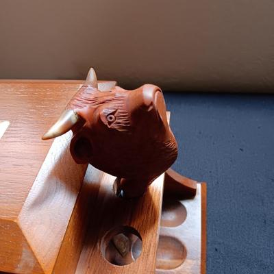 HUMIDOR TOBACCO PIPE HOLDER WITH STEER HEAD PIPE FROM FRANCE