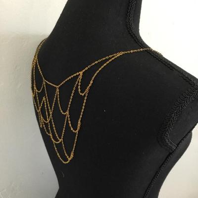 Beautiful, mid century, gold tone, double sided bib necklace