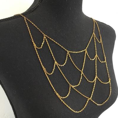 Beautiful, mid century, gold tone, double sided bib necklace