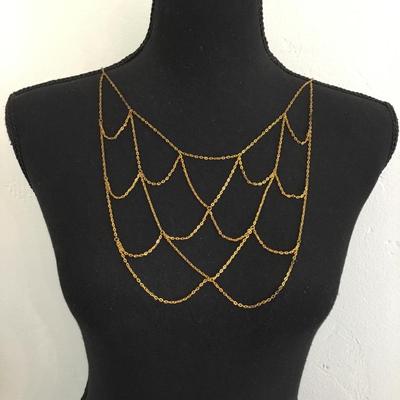 Beautiful, mid century, gold tone, double sided bib necklace