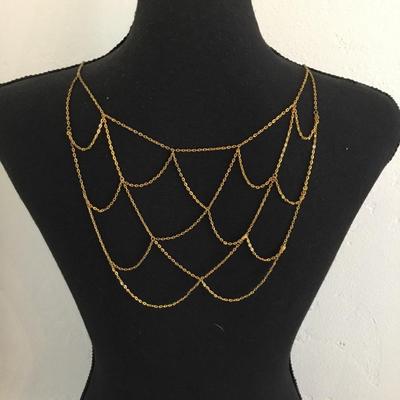 Beautiful, mid century, gold tone, double sided bib necklace