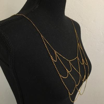 Beautiful, mid century, gold tone, double sided bib necklace