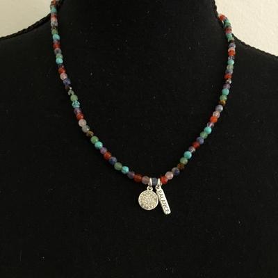 Multicolored semi precious gem, stone bead and crystal pendant. Balance pendant necklace.