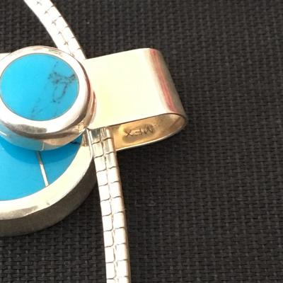 Beautiful vintage, 925 sterling silver Italy chain necklace in 925 sterling silver turquoise Mexico pendant