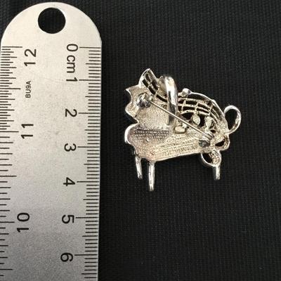 Vintage, silver toned, grand, piano, brooch, and stud earrings, matching set
