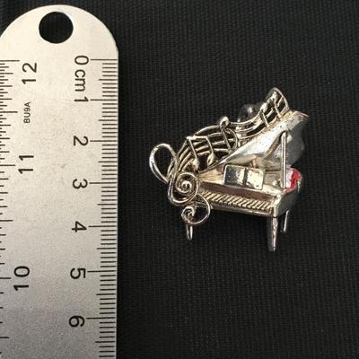 Vintage, silver toned, grand, piano, brooch, and stud earrings, matching set