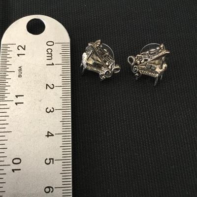 Vintage, silver toned, grand, piano, brooch, and stud earrings, matching set