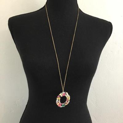 Super cute, rhinestone pendant, gold tone, chain necklace