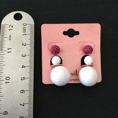 Cute double sided faux pearl earrings rhinestone studded earrings