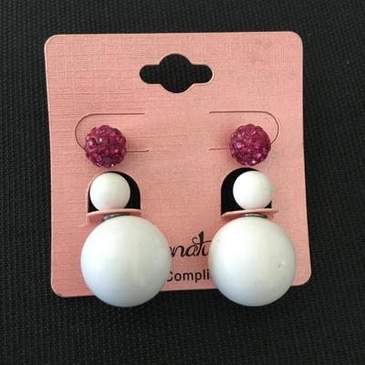 Cute double sided faux pearl earrings rhinestone studded earrings