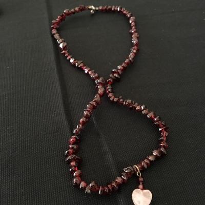 Almandine Garnet necklace with rosé quartz heart pendant