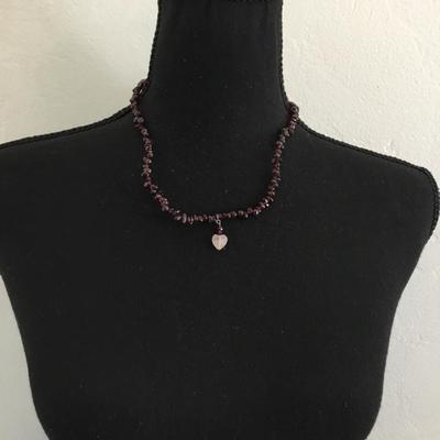 Almandine Garnet necklace with rosé quartz heart pendant