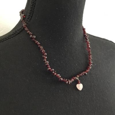 Almandine Garnet necklace with rosé quartz heart pendant