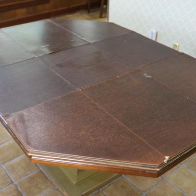Mid Century Octagonal Pedestal Dining Table with Two Leaves