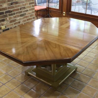 Mid Century Octagonal Pedestal Dining Table with Two Leaves