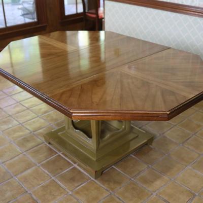 Mid Century Octagonal Pedestal Dining Table with Two Leaves