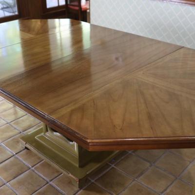 Mid Century Octagonal Pedestal Dining Table with Two Leaves