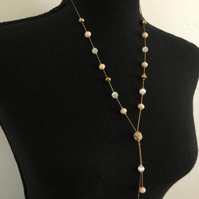 Pretty gold tone slider necklace Glass and stone beaded