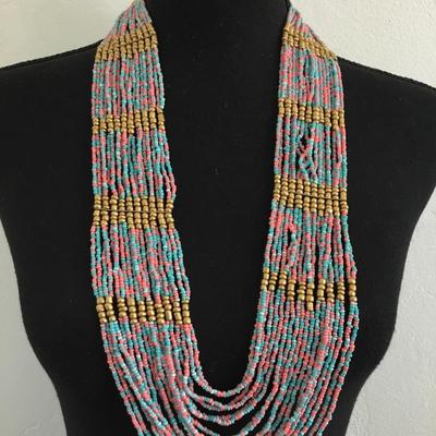 Super cute, cotton, candy colored glass, beaded statement necklace