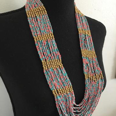 Super cute, cotton, candy colored glass, beaded statement necklace