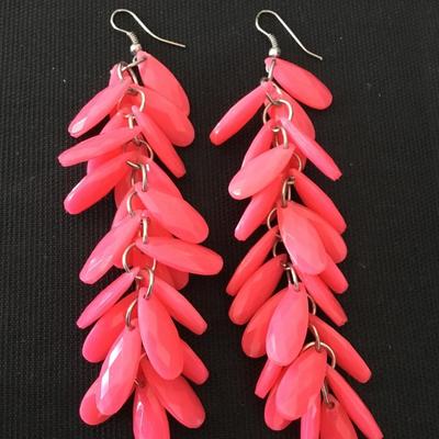 Long neon, pink fashion earrings