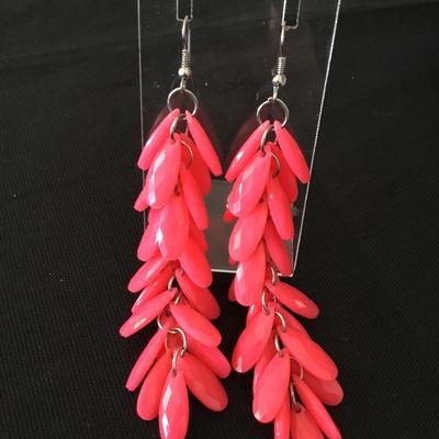 Long neon, pink fashion earrings