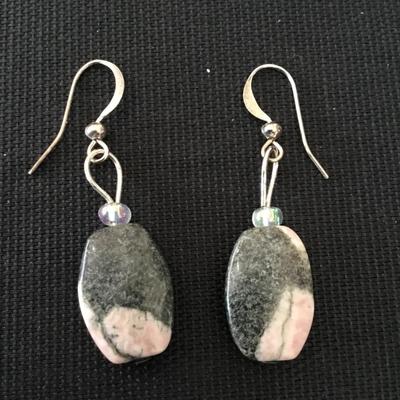 Rhodonite peach blossom jade stone earrings