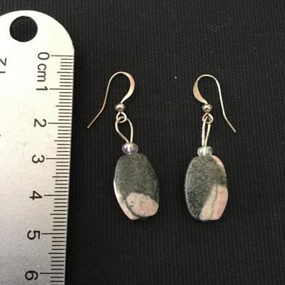 Rhodonite peach blossom jade stone earrings