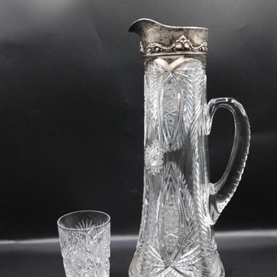 Brilliant Cut-Glass Pitcher and Cup (See Details)