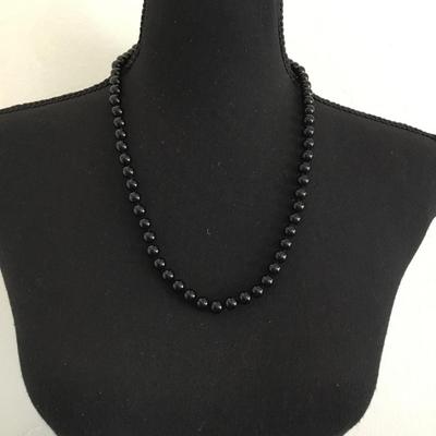 Beautiful new black onyx beaded necklace with 925 sterling silver clasp