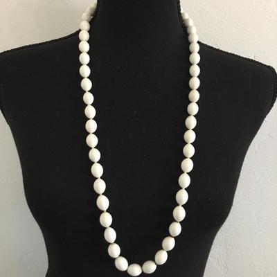Vintage crown Trifari Lucite white bead necklace