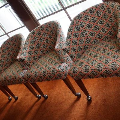 Mid Century Rolling Barrel Club Lounge Arm Chairs on Castors