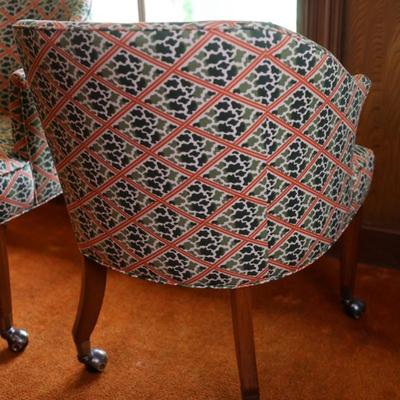 Mid Century Rolling Barrel Club Lounge Arm Chairs on Castors