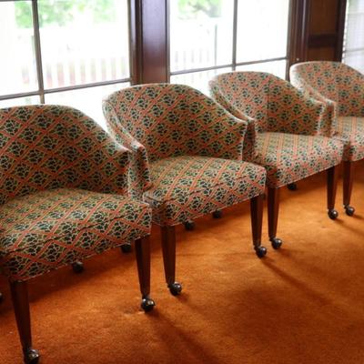 Mid Century Rolling Barrel Club Lounge Arm Chairs on Castors