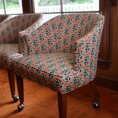 Mid Century Rolling Barrel Club Lounge Arm Chairs on Castors