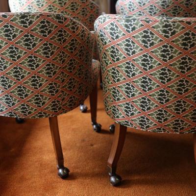 Mid Century Rolling Barrel Club Lounge Arm Chairs on Castors