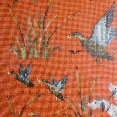 Framed Needlepoint Dogs Hunting Wall Hanging