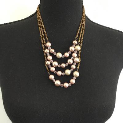 Beautiful Faux pearl layered elegant necklace with heart toggle clasp