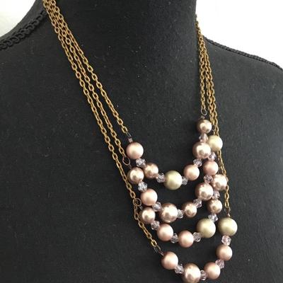 Beautiful Faux pearl layered elegant necklace with heart toggle clasp