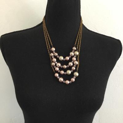 Beautiful Faux pearl layered elegant necklace with heart toggle clasp