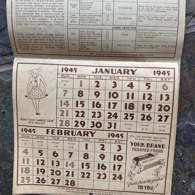 Vintage 1945 calendar