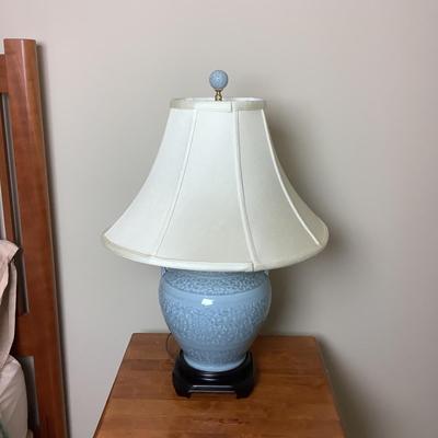 UBL570 Blue Floral Celadon Two-handled Pot Converted Table Lamp