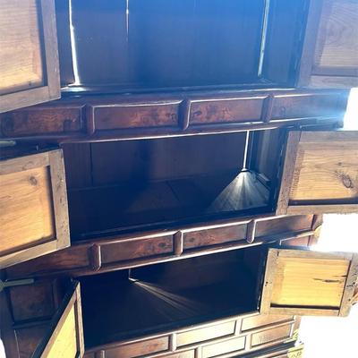 Antique Dark Wood Korean Three Level Cabinet with Storage