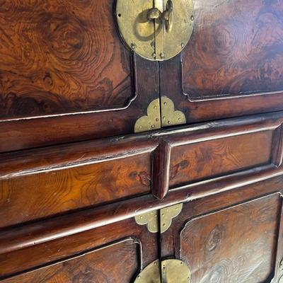 Antique Dark Wood Korean Three Level Cabinet with Storage