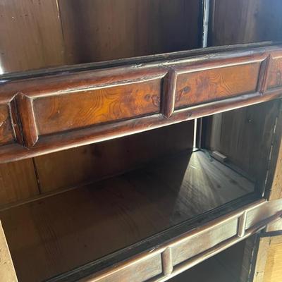 Antique Dark Wood Korean Three Level Cabinet with Storage
